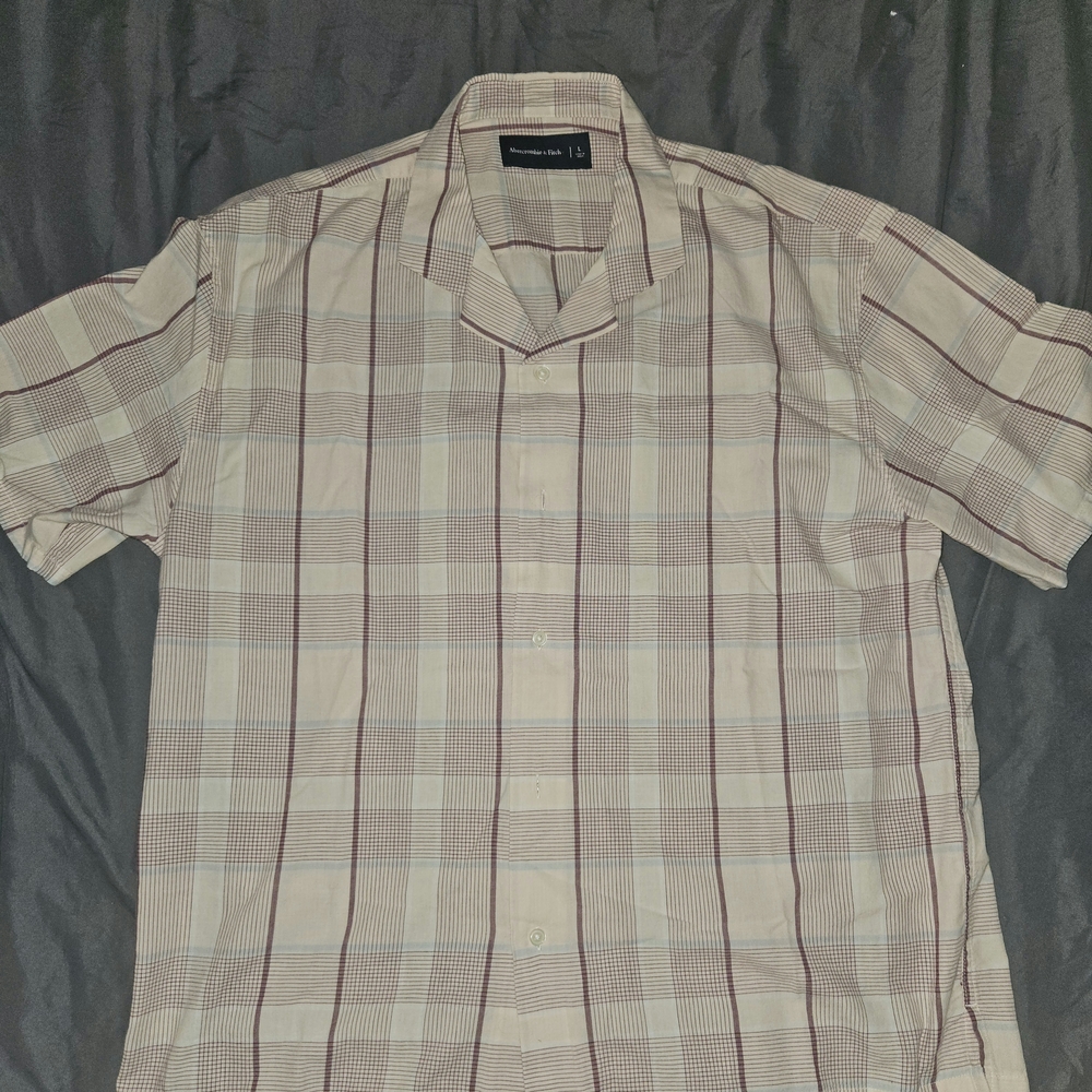 Abercrombie & Fitch Beige and Brown Plaid Casual Button Down Shirt